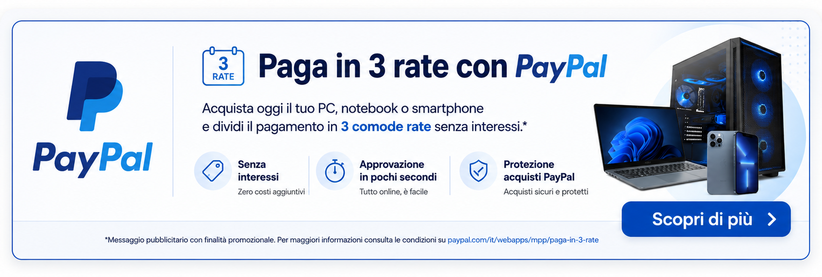 Paga in 3 rate con PayPal